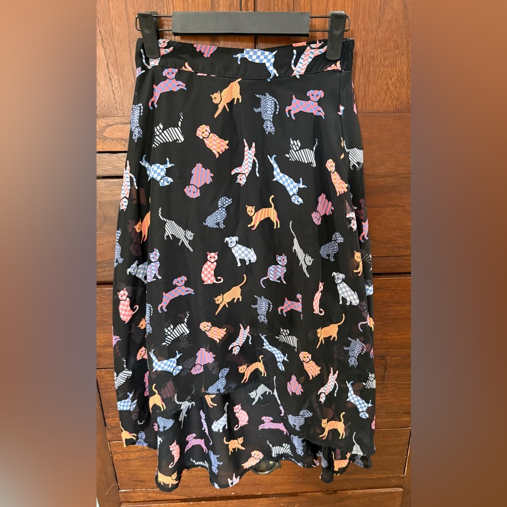 Cat And Dog Whimsical Girl’s Large Skirt High‎ Low Hem Vibrant Asymmetrical Fun